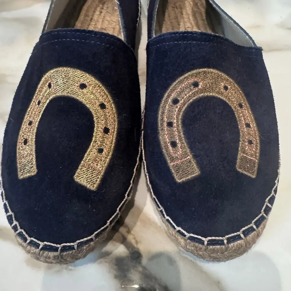 Cervera Women's Navy Blue Suede Lucky Horseshoe Espadrilles Size‎ 10 Casual